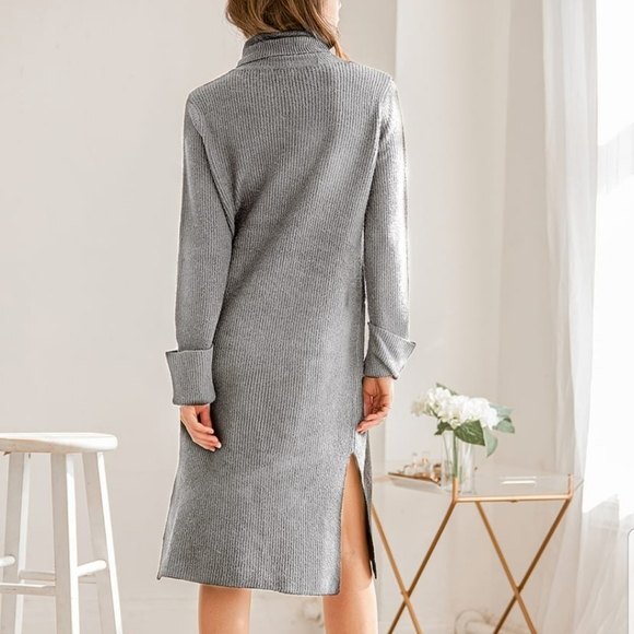 NWT Lulus Snuggled Up Light Grey Knit Turtleneck Midi Sweater Dress, XS - Picture 2 of 16